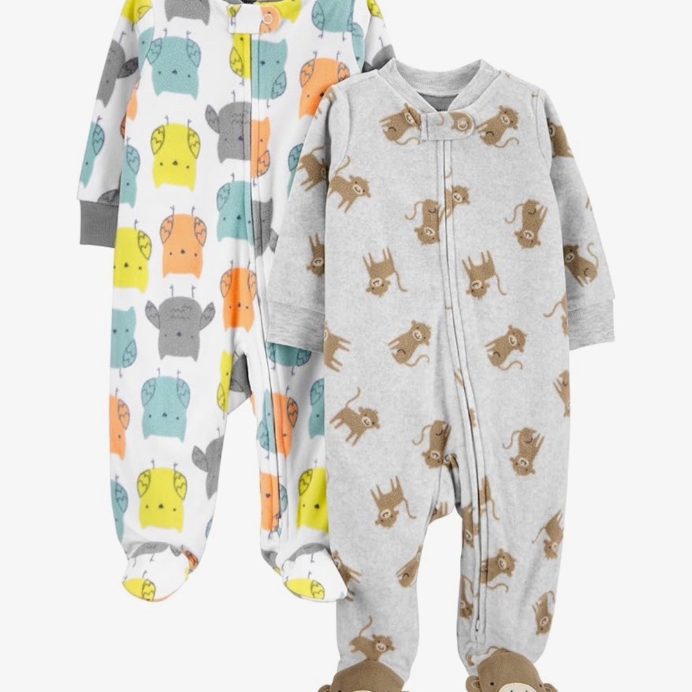 Carter's Colorful Animal Print and Gray Monkey Footies